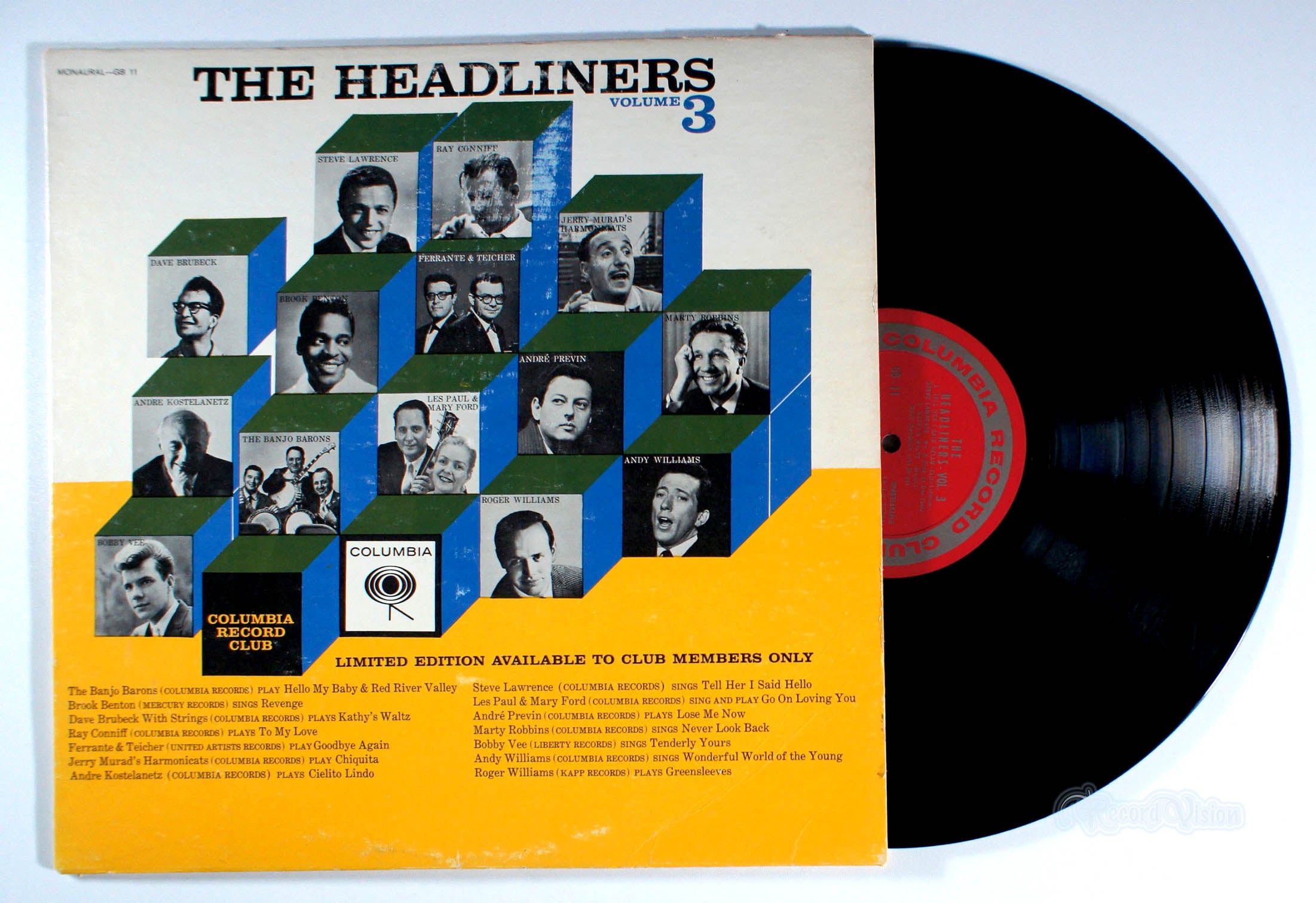 Columbia Record Club - The Headliners, Volume 3 (front cover) Vinyl