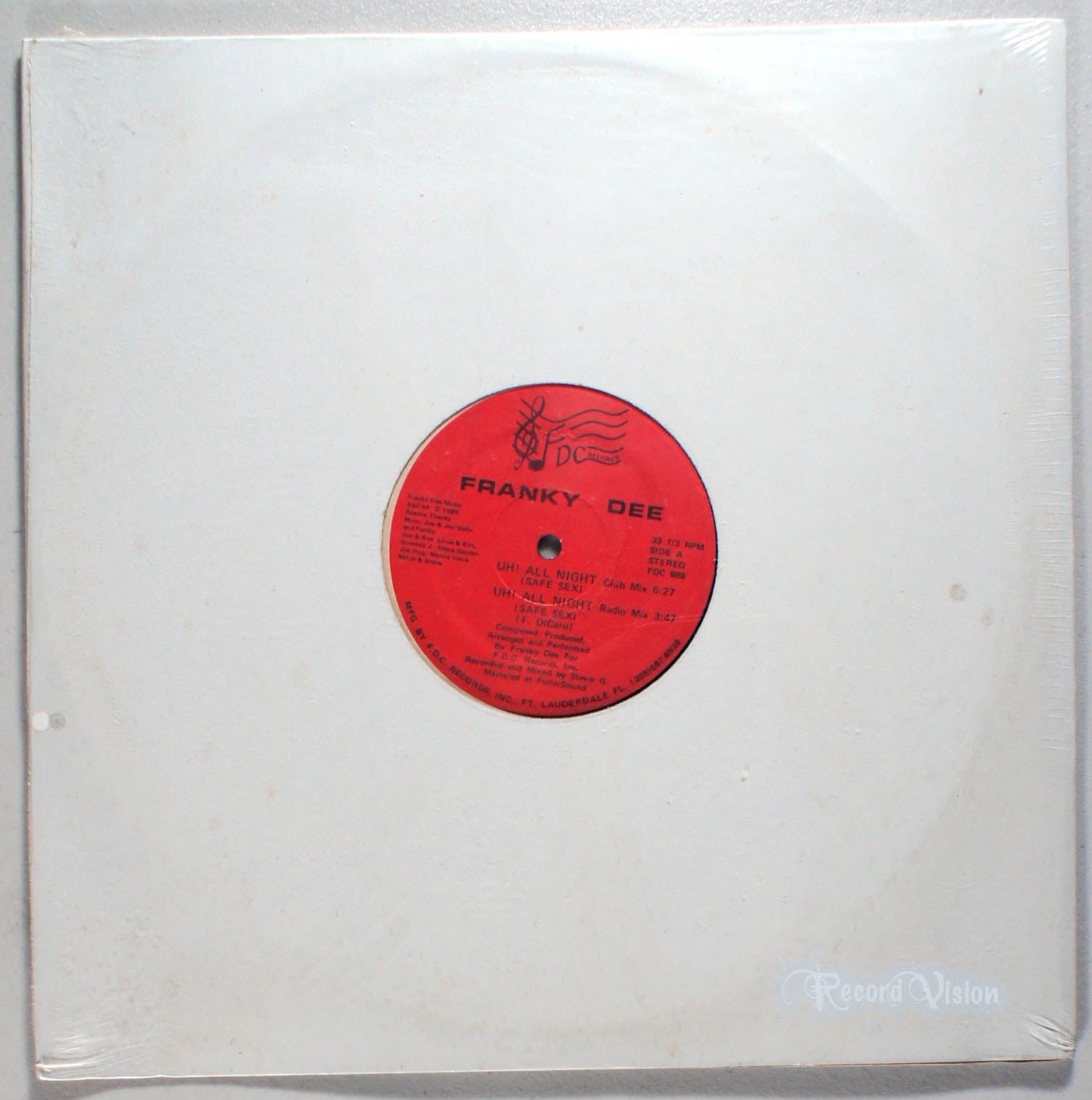 Franky Dee - Uh! All Night (front cover) Vinyl